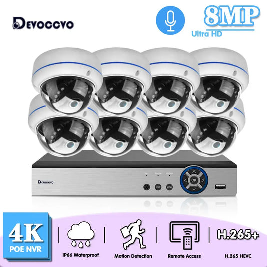 4K POE Dome Camera Video Surveillance System Kit 8CH Outdoor Waterproof IP Security Camera System Set Home 8MP 10CH POE NVR Kit